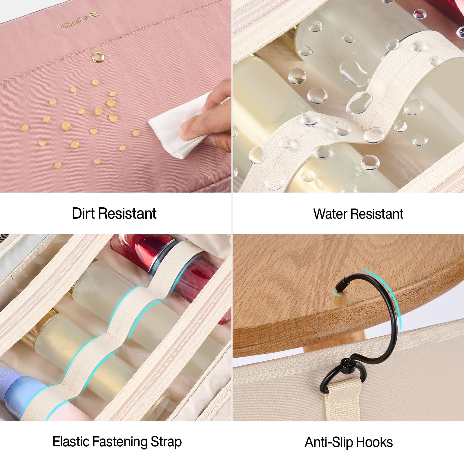 Hanke interior compartments keep cosmetics and toiletries neatly separated.