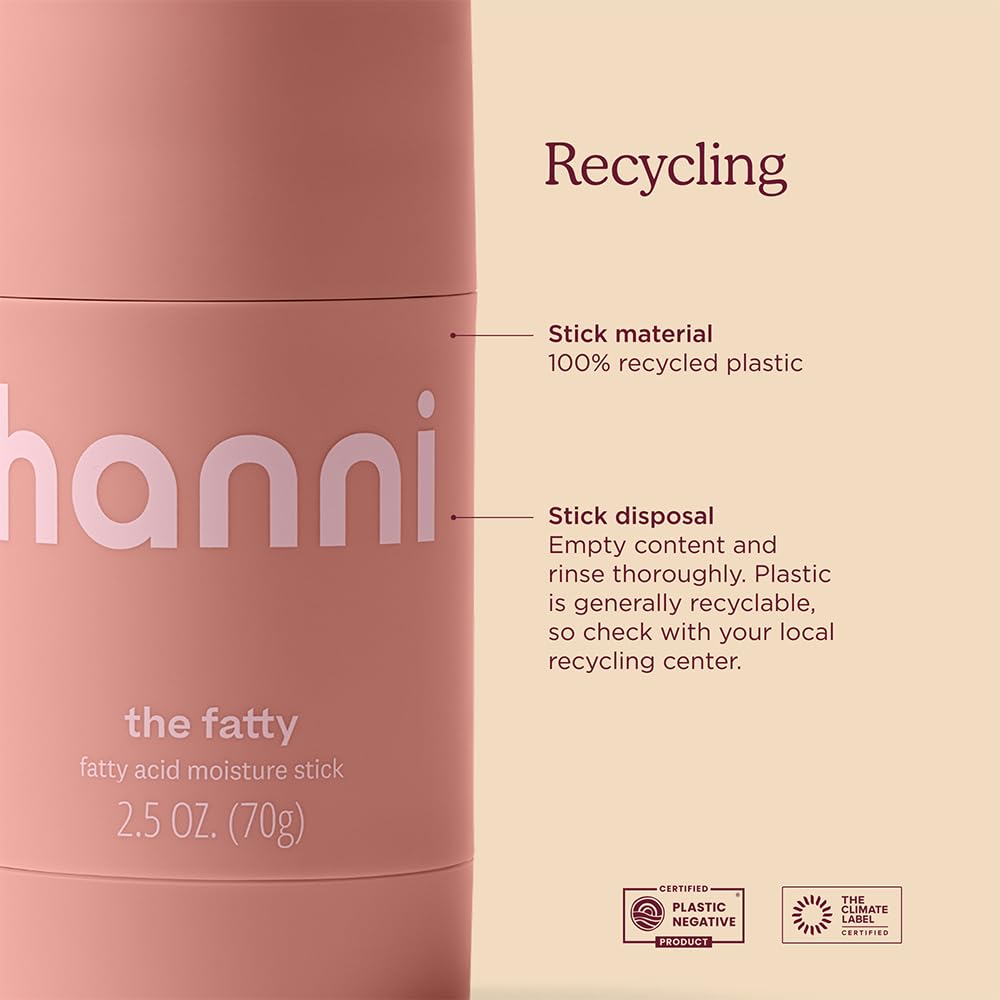 HANNI Fatty Stick eco-packaging with PCR bottle emphasizes sustainability.