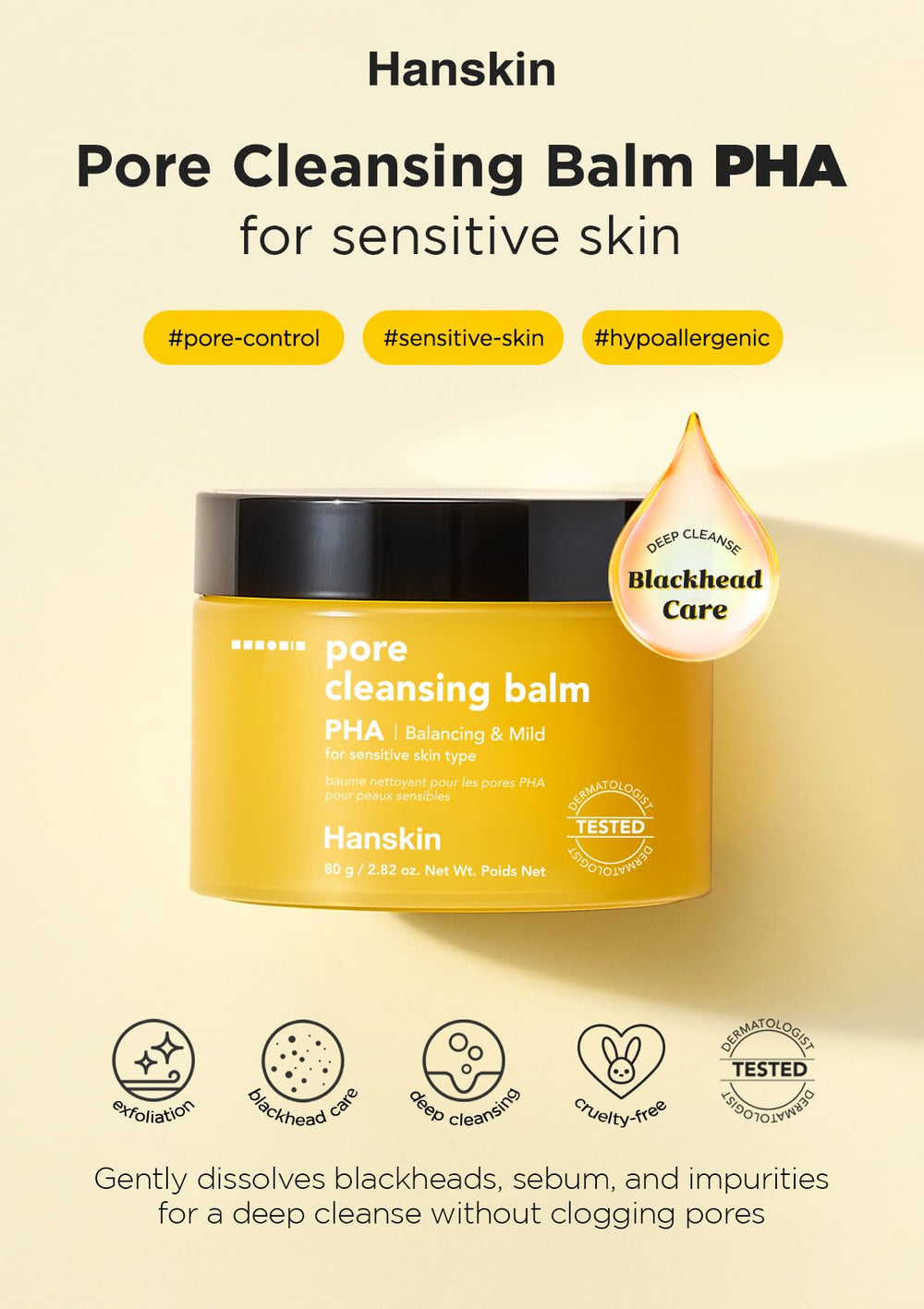 Hanskin balm-to-oil-to-milk cleanser in action, dissolving makeup and oils for easy cleansing.