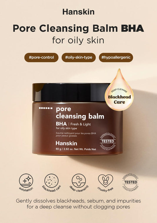 Hanskin BHA Pore Cleansing Balm texture close-up highlighting solid-to-oil transition