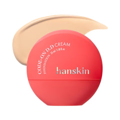 Hanskin DD Cream Foundation bottle closeup highlights pore-smoothing coverage