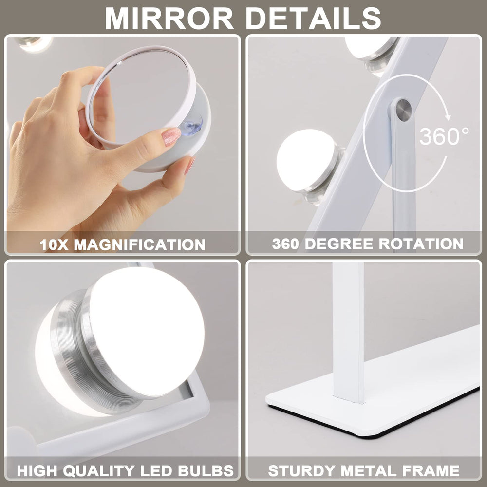 Hansong vanity mirror front view highlighting LED bulbs and frame