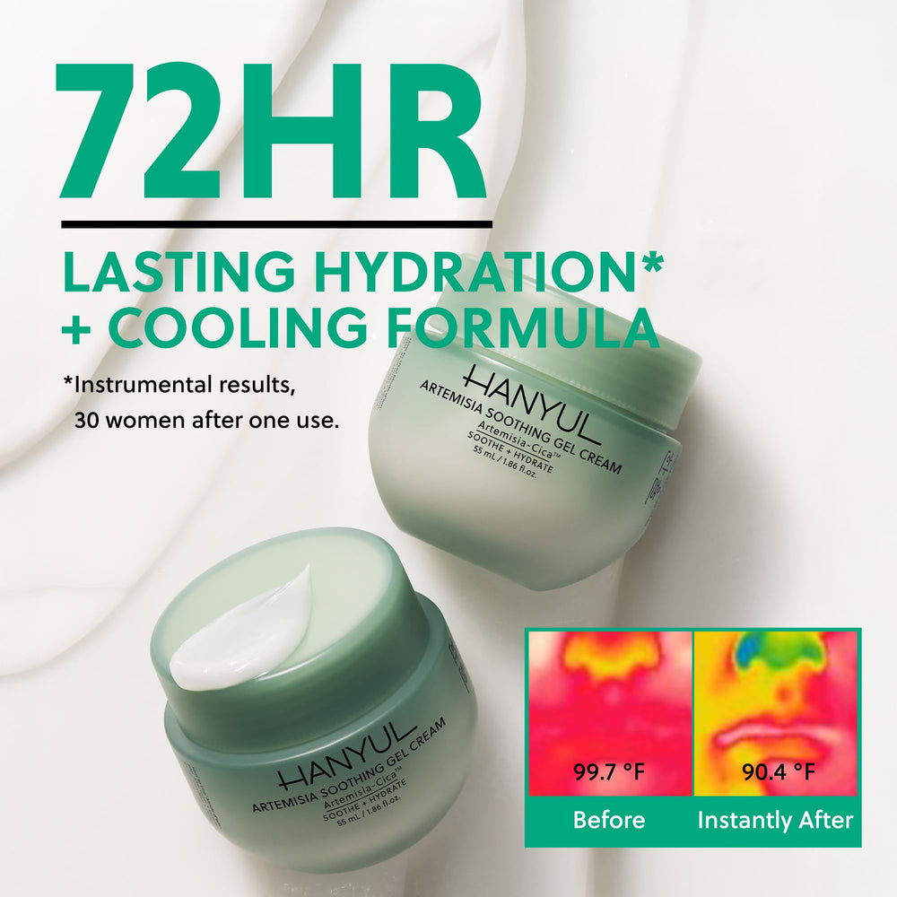 Hanyul Artemisia Soothing Gel Cream label highlights centella and mugwort for soothing care