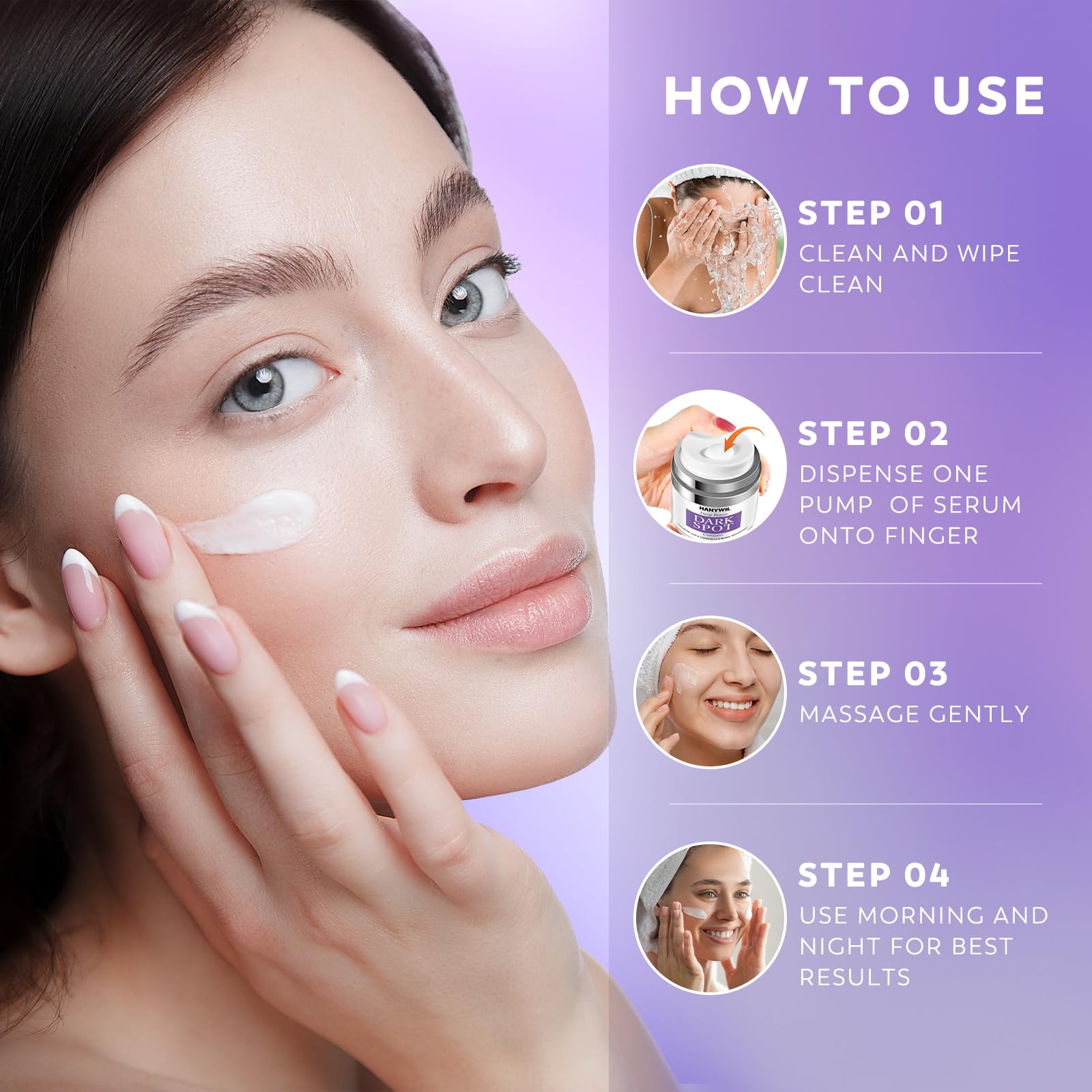 HANYWIL niacinamide vitamin E ingredients close-up signals gentle, effective formula.