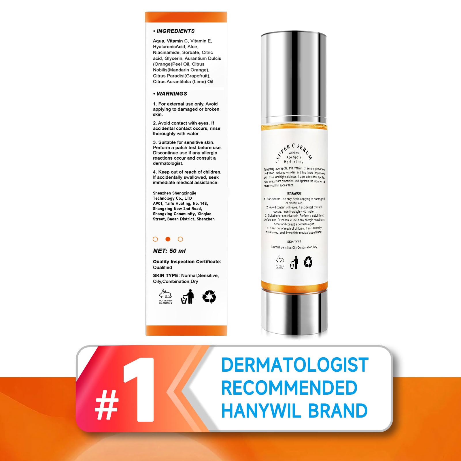 HANYWIL serum close-up focusing on wrinkles and age spots.