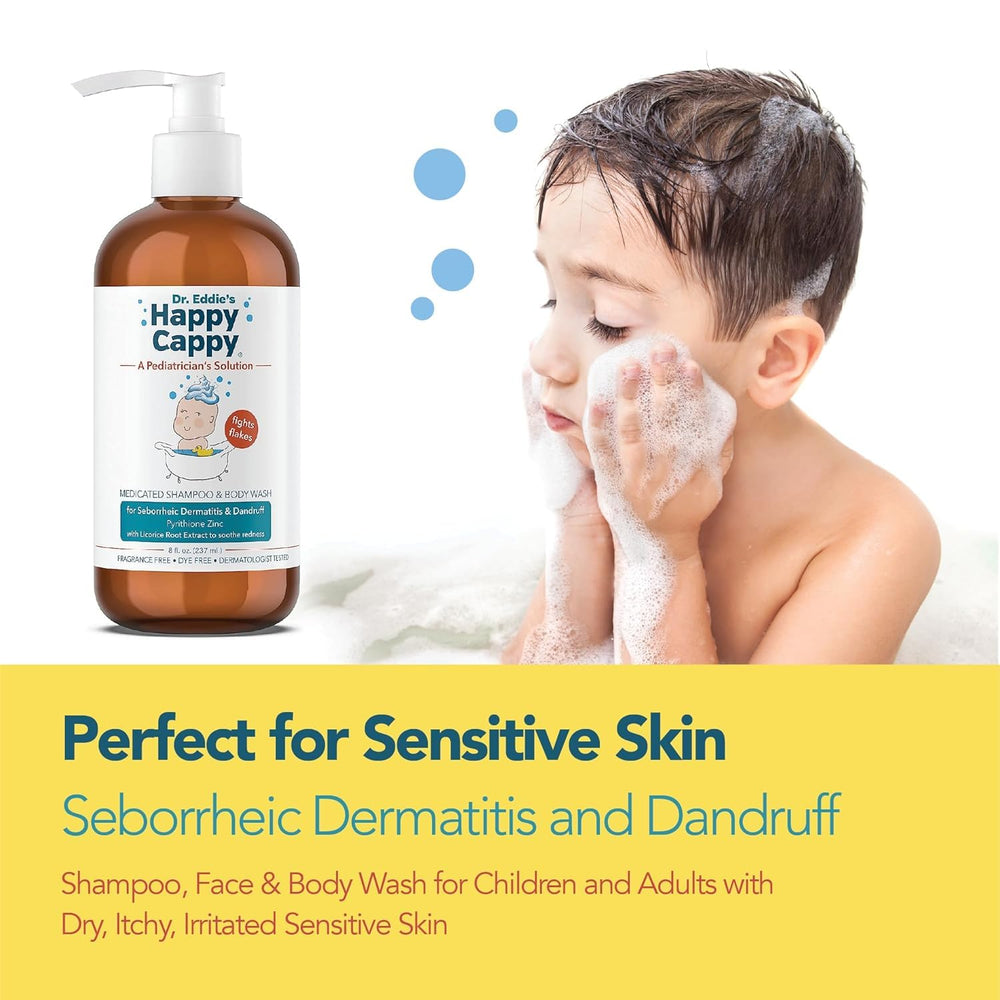 Happy Cappy medicated shampoo provides gentle care for sensitive baby hair.