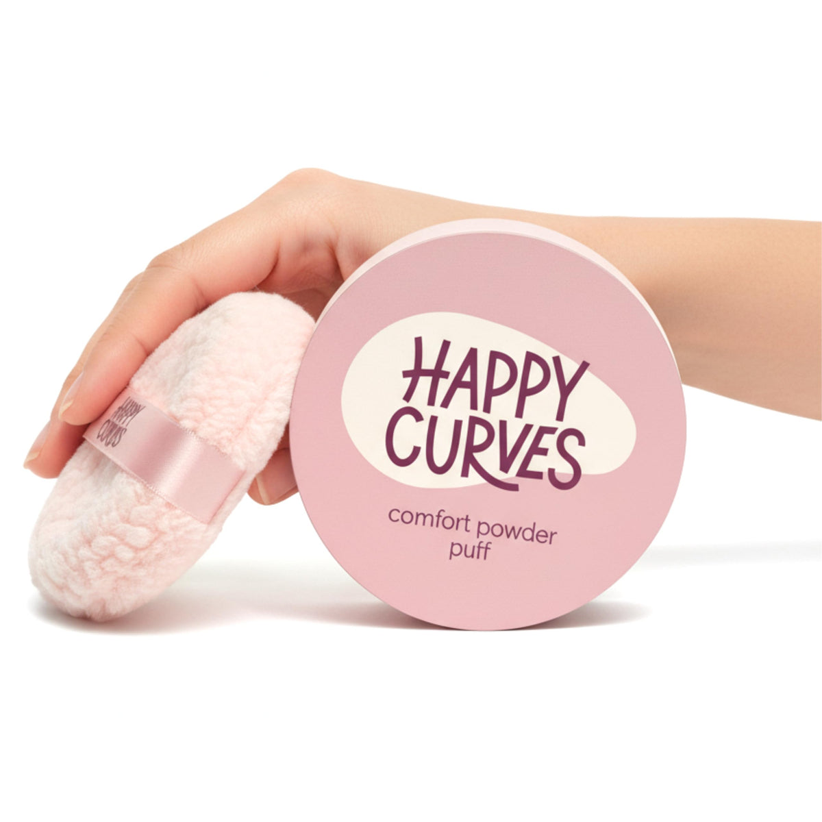 Happy Curves Comfort Puff Mini powder applicator for smooth, even body powder application.
