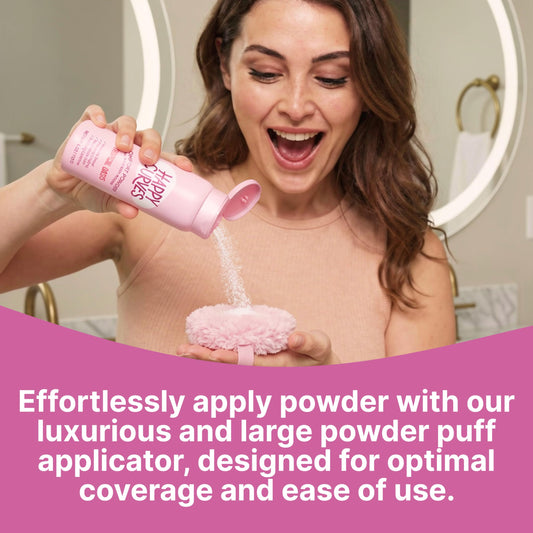 Happy Curves Comfort Puff Mini with strap for hands-free powder application on the go.