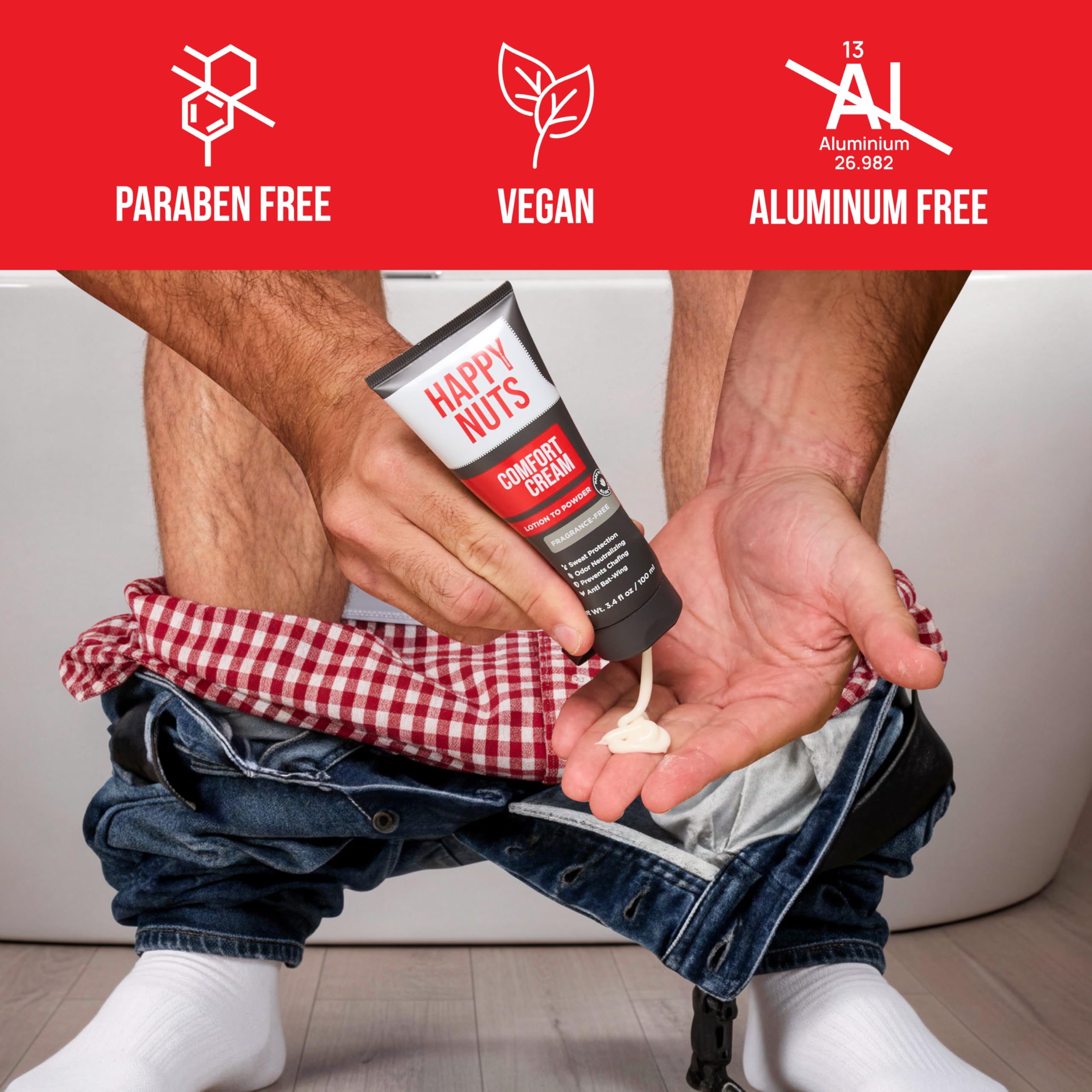 HAPPY NUTS Comfort Cream Deodorant provides a fresh-feel for private areas