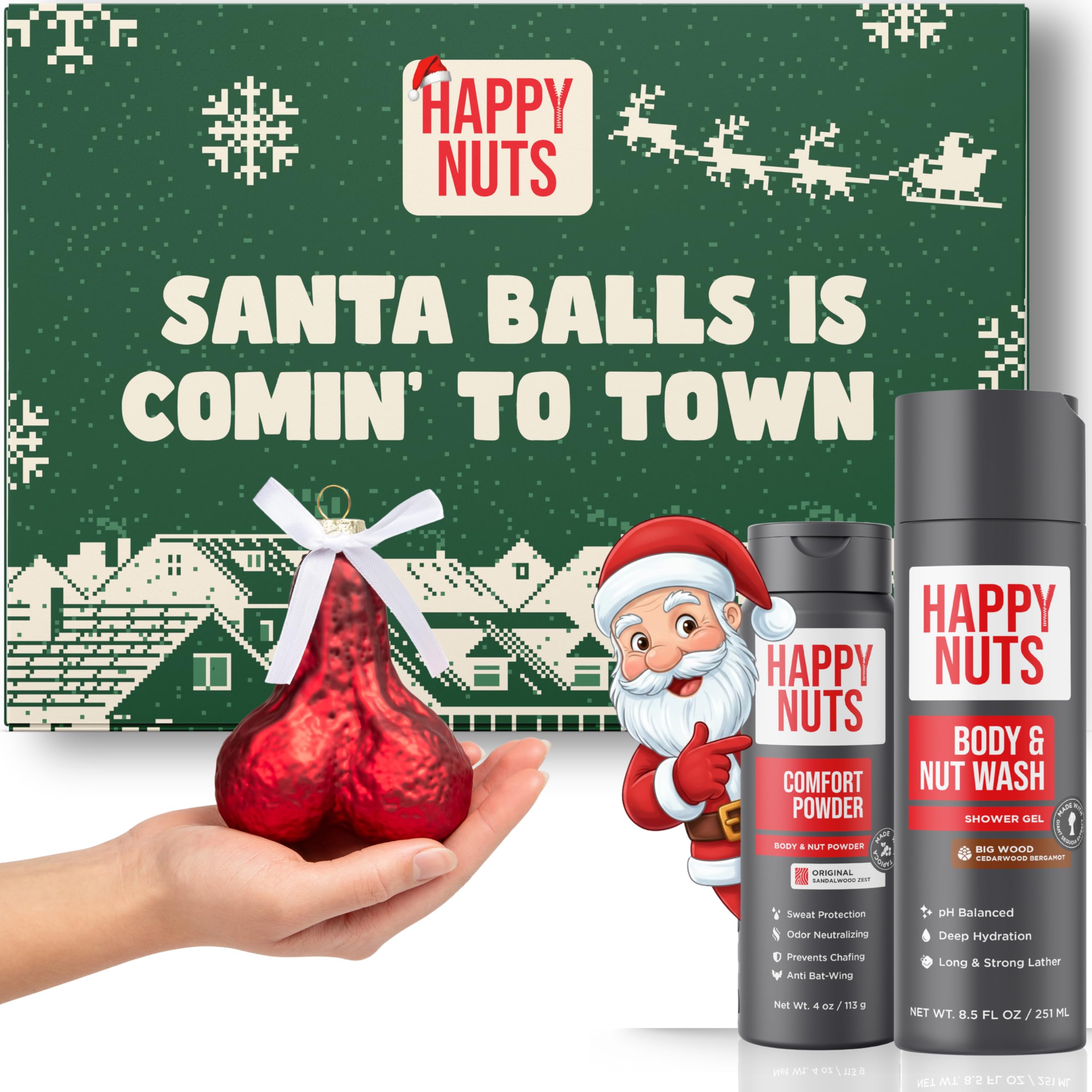 Happy Nuts comfort powder tub keeps skin dry and comfortable.