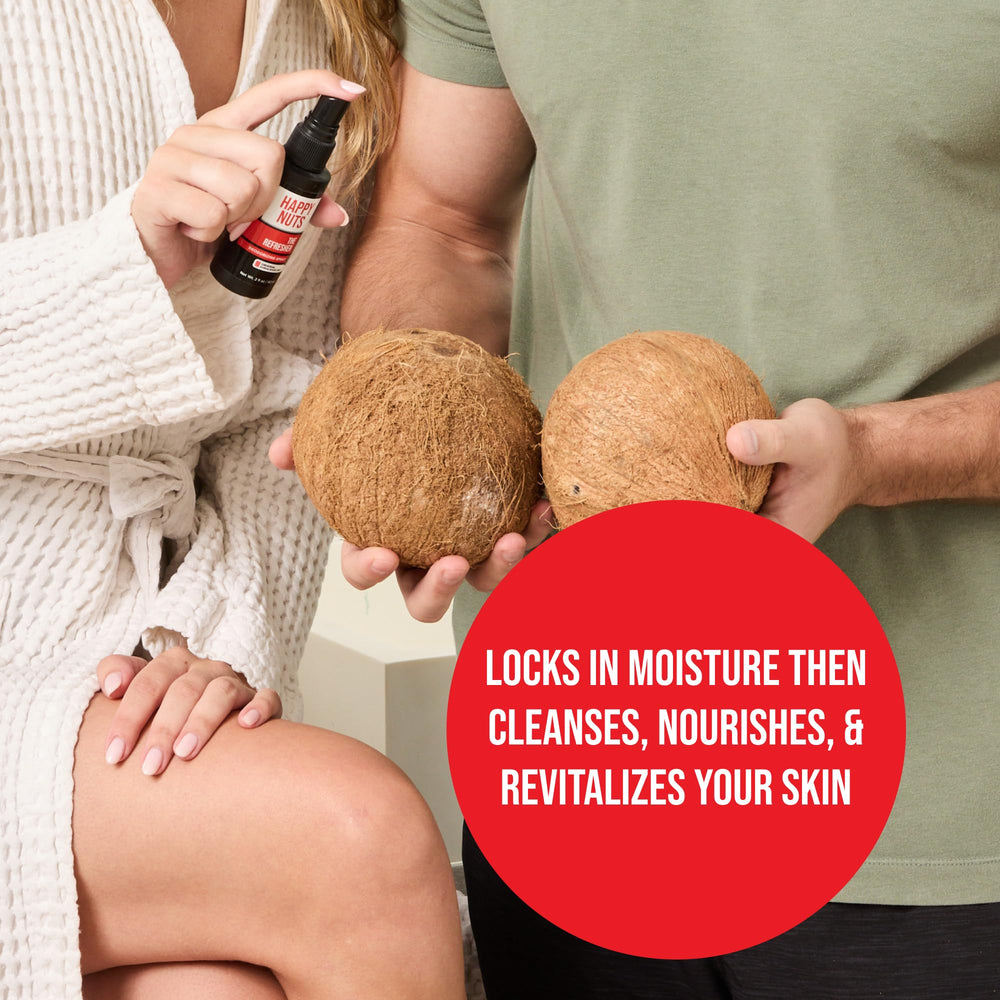 Happy Nuts The Refresher spritz on skin after shaving for quick refresh
