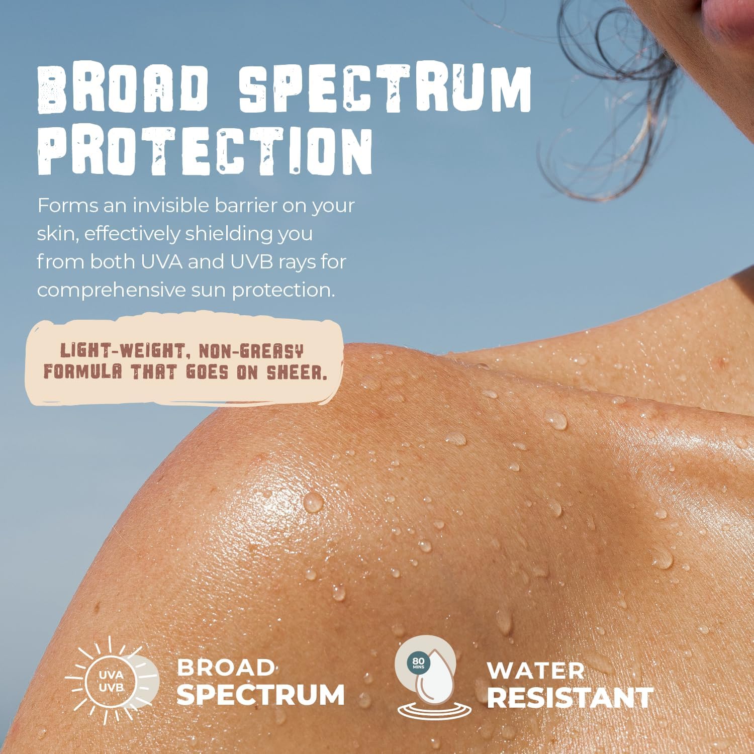 Happy Ocean SPF 45 water-resistance swatch after swimming illustrating sea-safe protection.