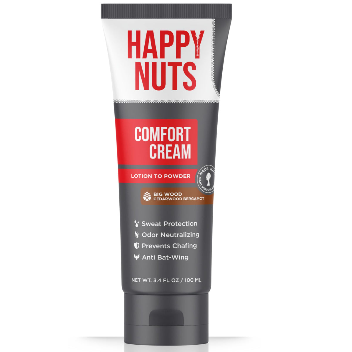 Happy Nuts Comfort Cream Deodorant bottle for easy on-the-go use