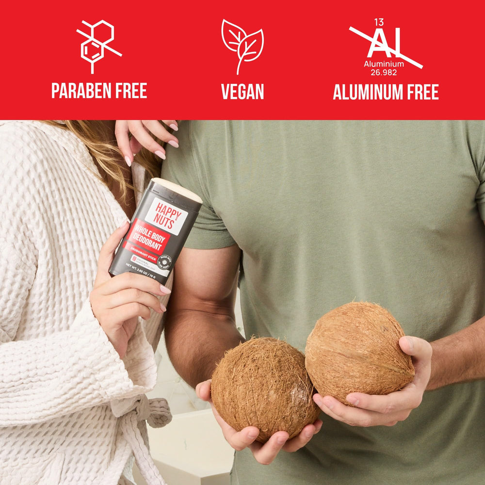 HAPPY NUTS Cruelty-free vegan packaging emphasizes ethical choices.