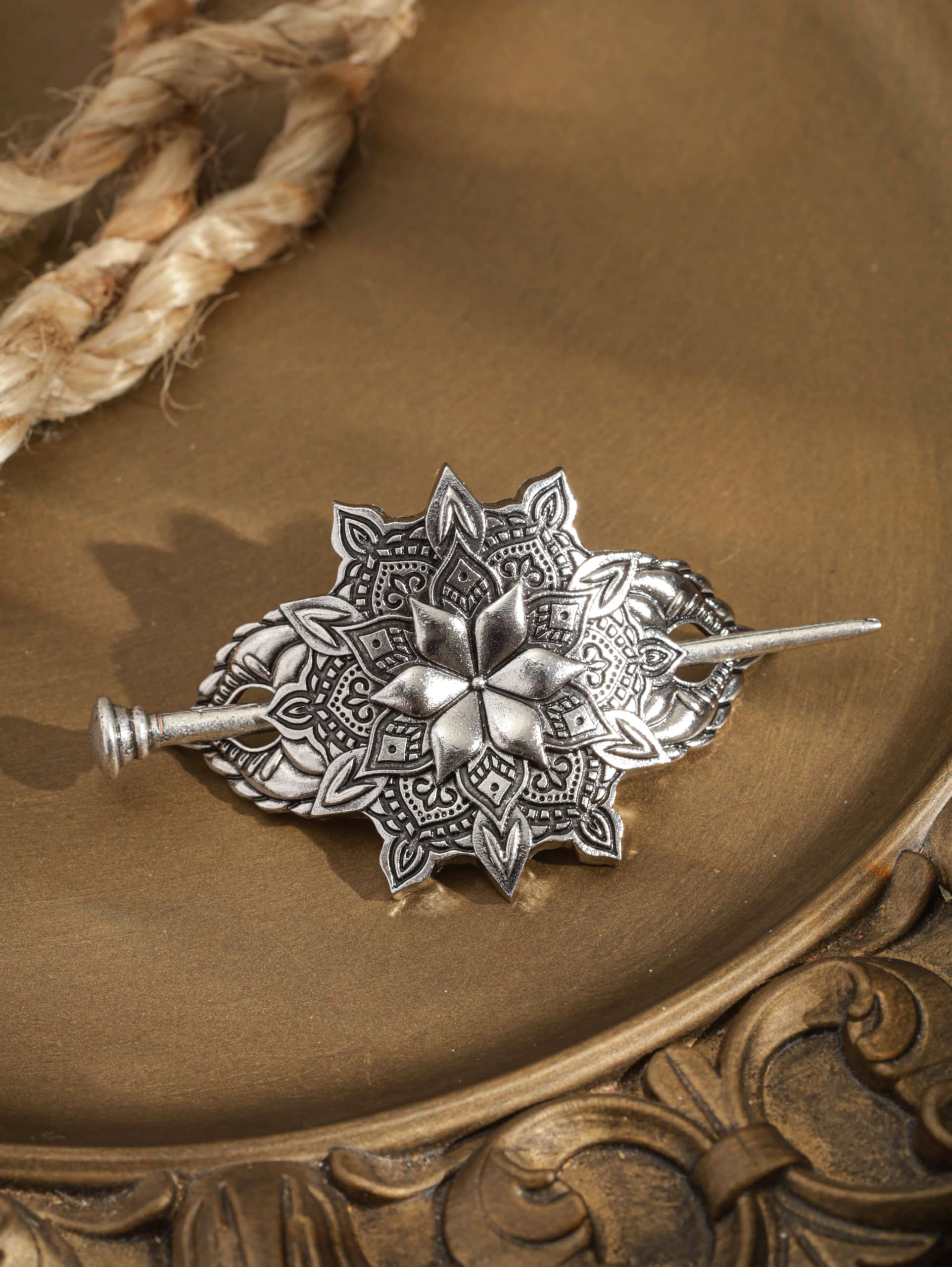 HAQUIL Mandala Flower Hairpin worn to demonstrate versatile hairstyles