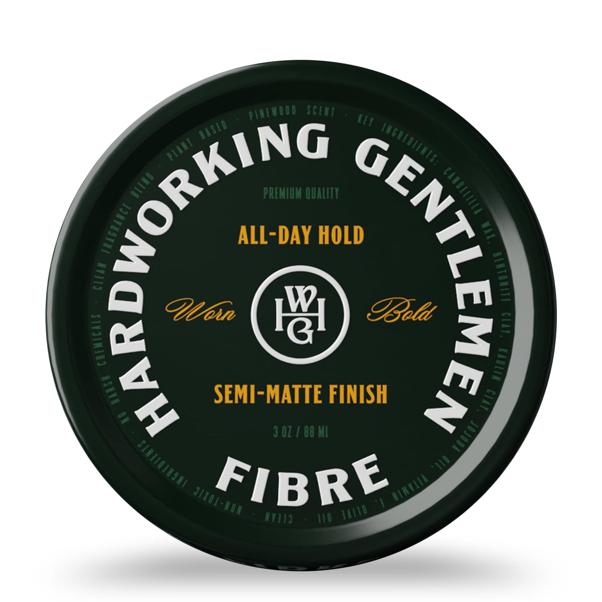Hardworking Gentlemen Fibre bottle front view highlighting mid-high hold.