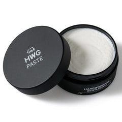 Hardworking Gentlemen Hair Paste bottle closeup shows natural hold for daily style.