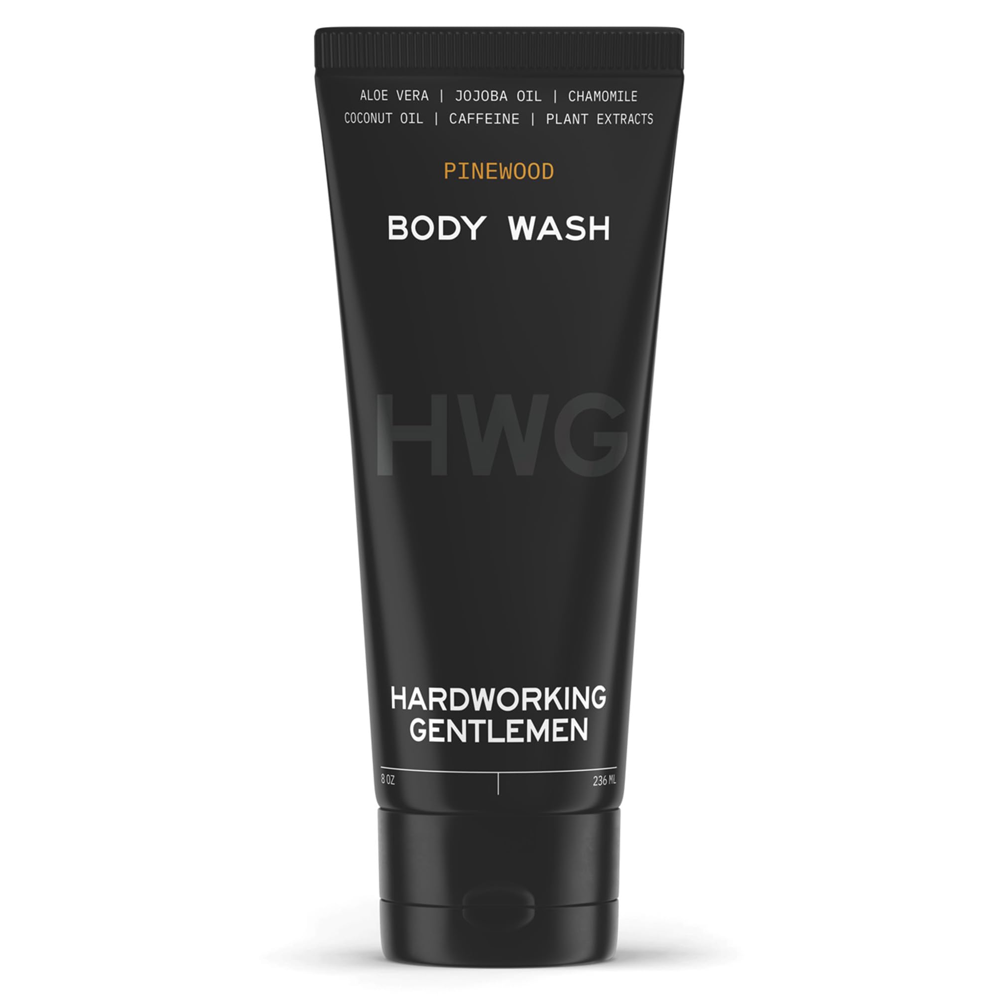 Hardworking Gentlemen natural body wash pinewood bottle delivers a refreshing cleanse.