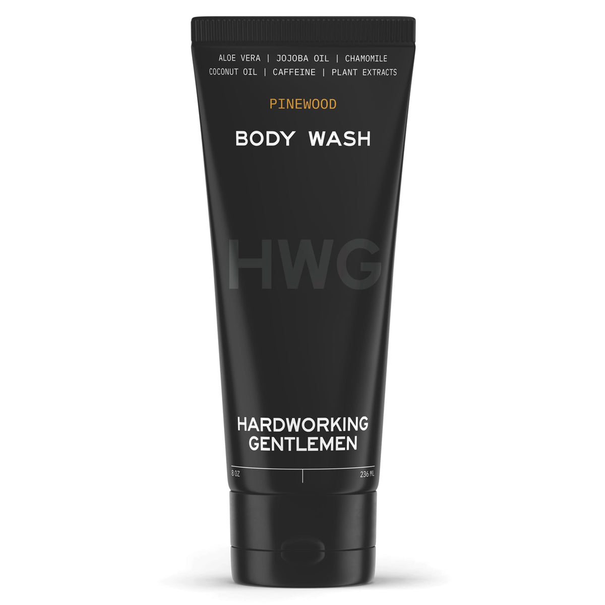 Hardworking Gentlemen natural body wash pinewood bottle delivers a refreshing cleanse.