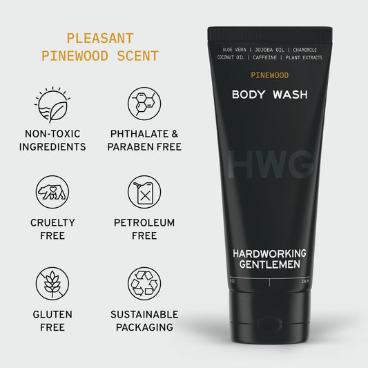 Hardworking Gentlemen with organic aloe and jojoba ingredients cleanse and moisturize skin and hair.