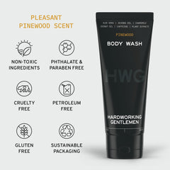 Hardworking Gentlemen with organic aloe and jojoba ingredients cleanse and moisturize skin and hair.