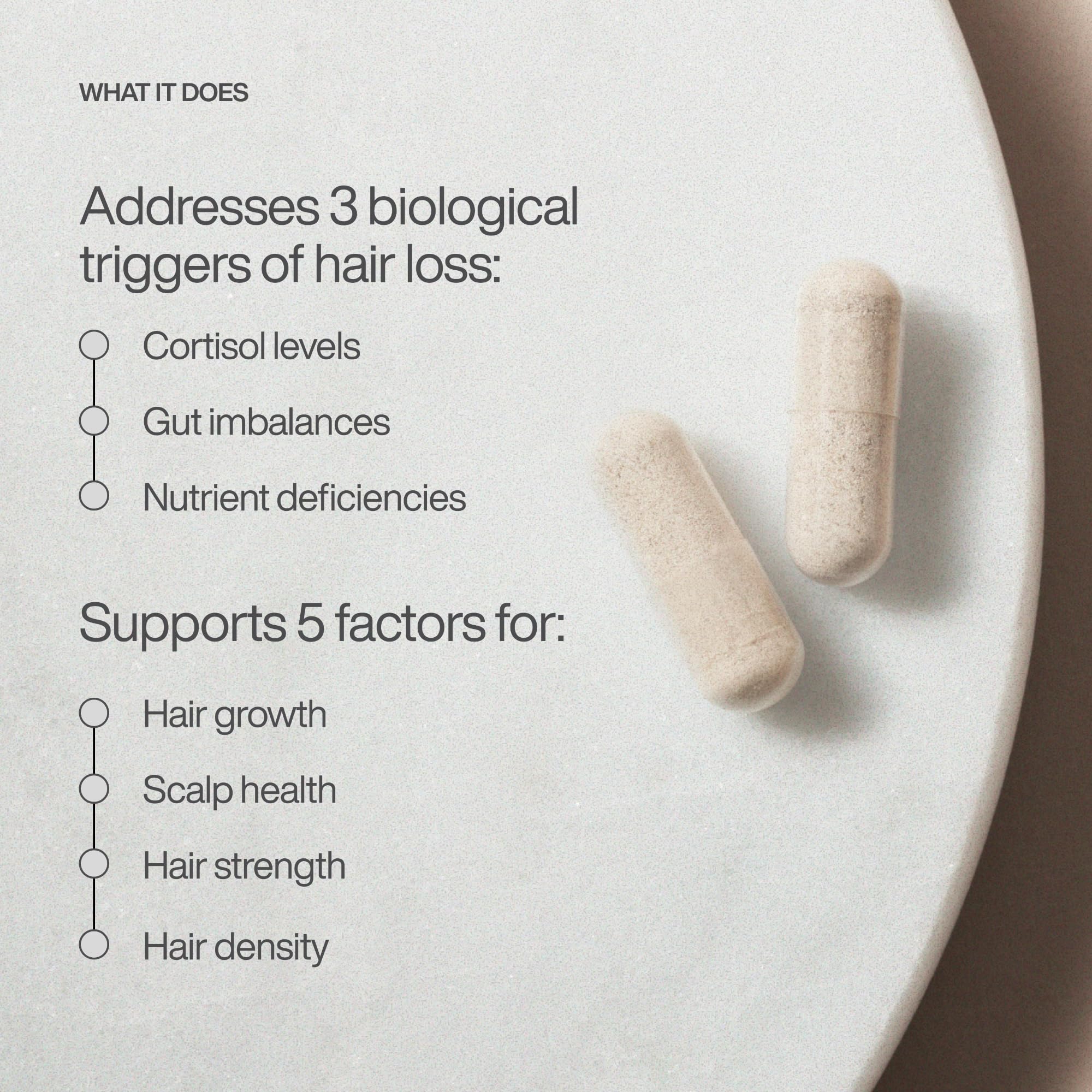 Harklinikken Hair Supplement label detail highlighting a drug-free formula.