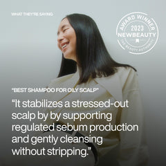 Harklinikken Stabilizing Scalp Shampoo lather demonstrates cleansing action balancing scalp oil.