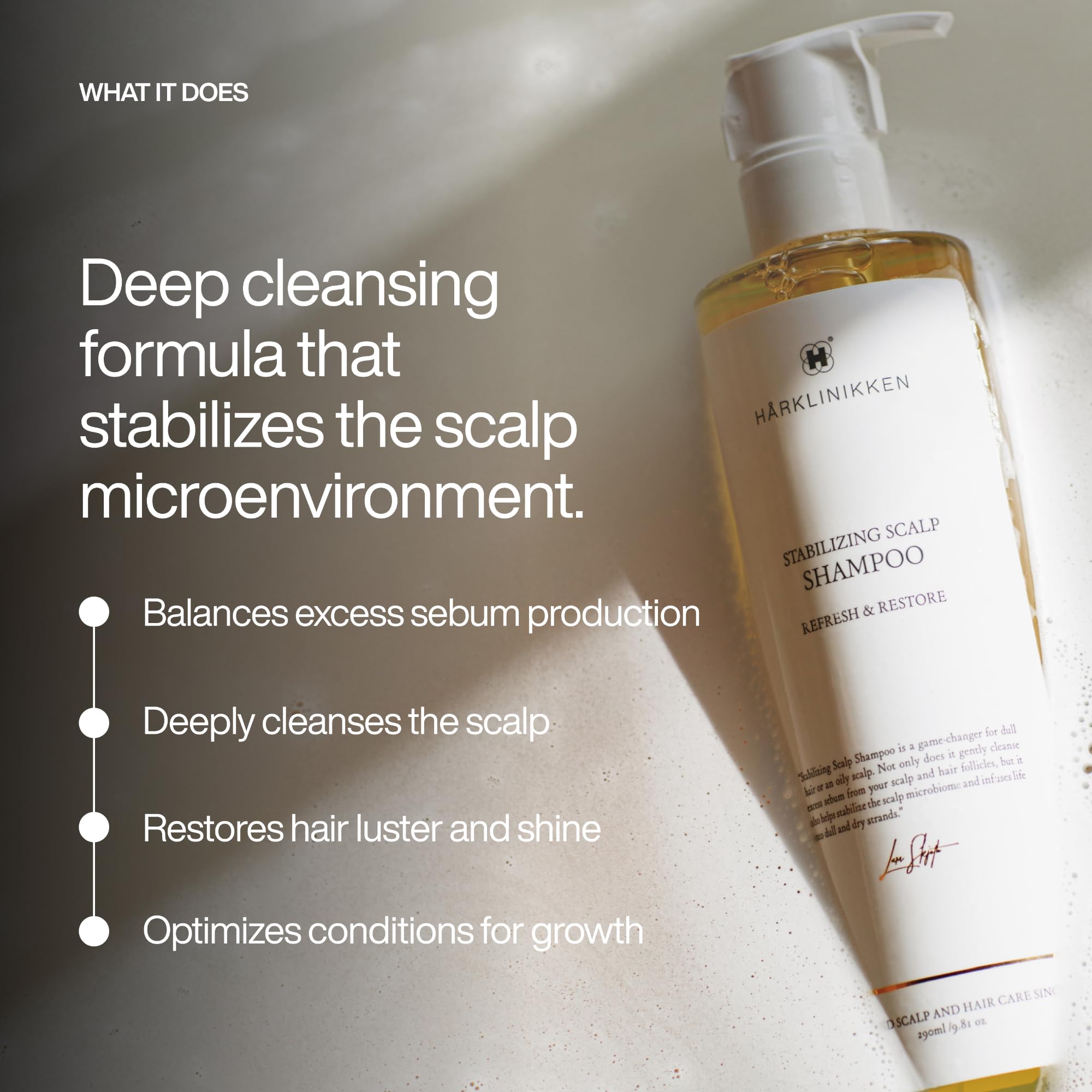 Harklinikken Stabilizing Scalp Shampoo scalp-application shows targeted cleansing for the scalp.