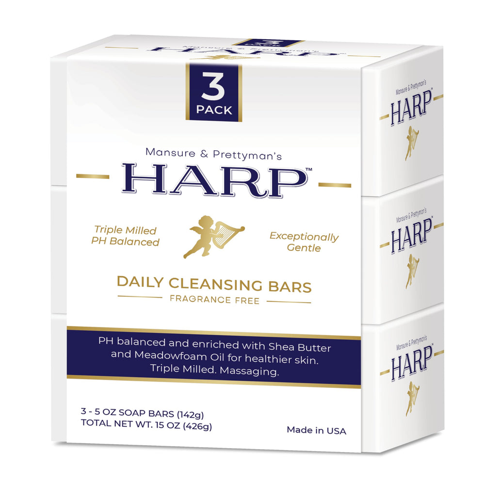 HARP fragrance-free bar pack shot highlighting a compact cleansing option.