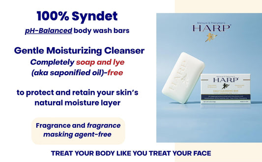 HARP fragrance-free bar texture close-up shows creamy, gentle cleanse for sensitive skin.