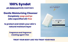 HARP fragrance-free bar texture close-up shows creamy, gentle cleanse for sensitive skin.