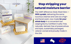 HARP soap-free pH-balanced bar close-up illustrating gentle daily cleanser