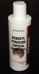 Harris Pharmaceuticals benzoyl peroxide 10% acne wash bottle showing clear formula for daily cleansing