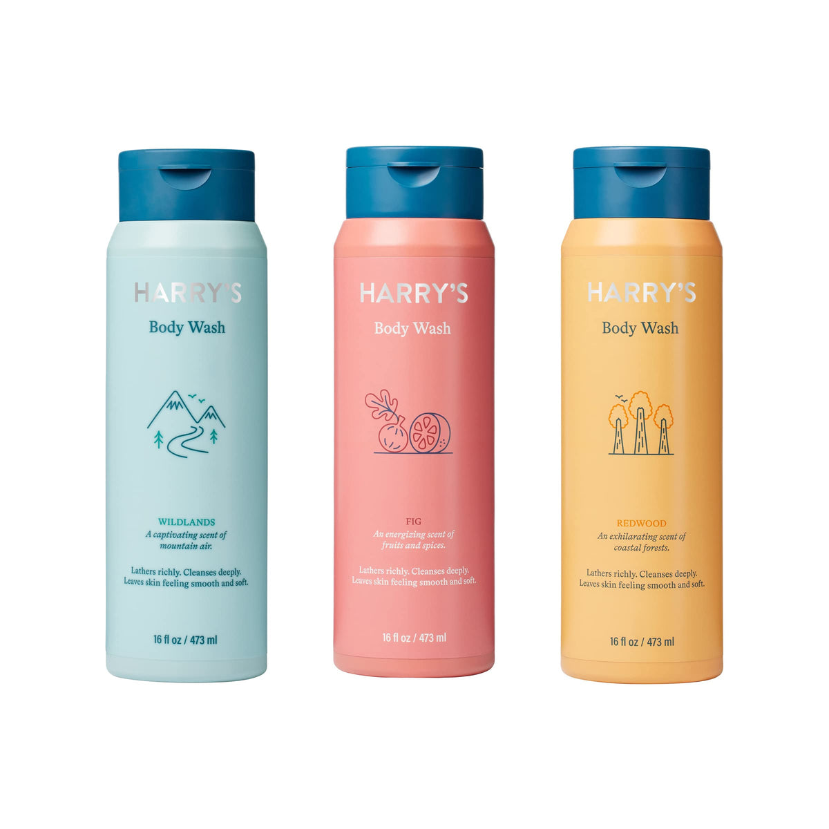 Harry's Fig body wash bottle with creamy lather for smooth skin.