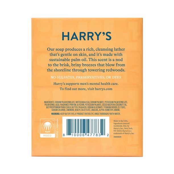 Harry's Redwood bar soap texture close-up with rich lather and scent