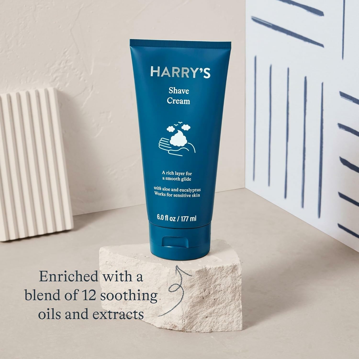 Harry's Shaving Cream eucalyptus and mint cooling feel during shave.