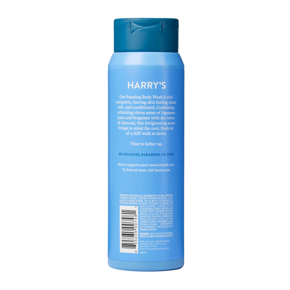 Harry's Stone body wash creating rich lather for a smooth post-shower feel.