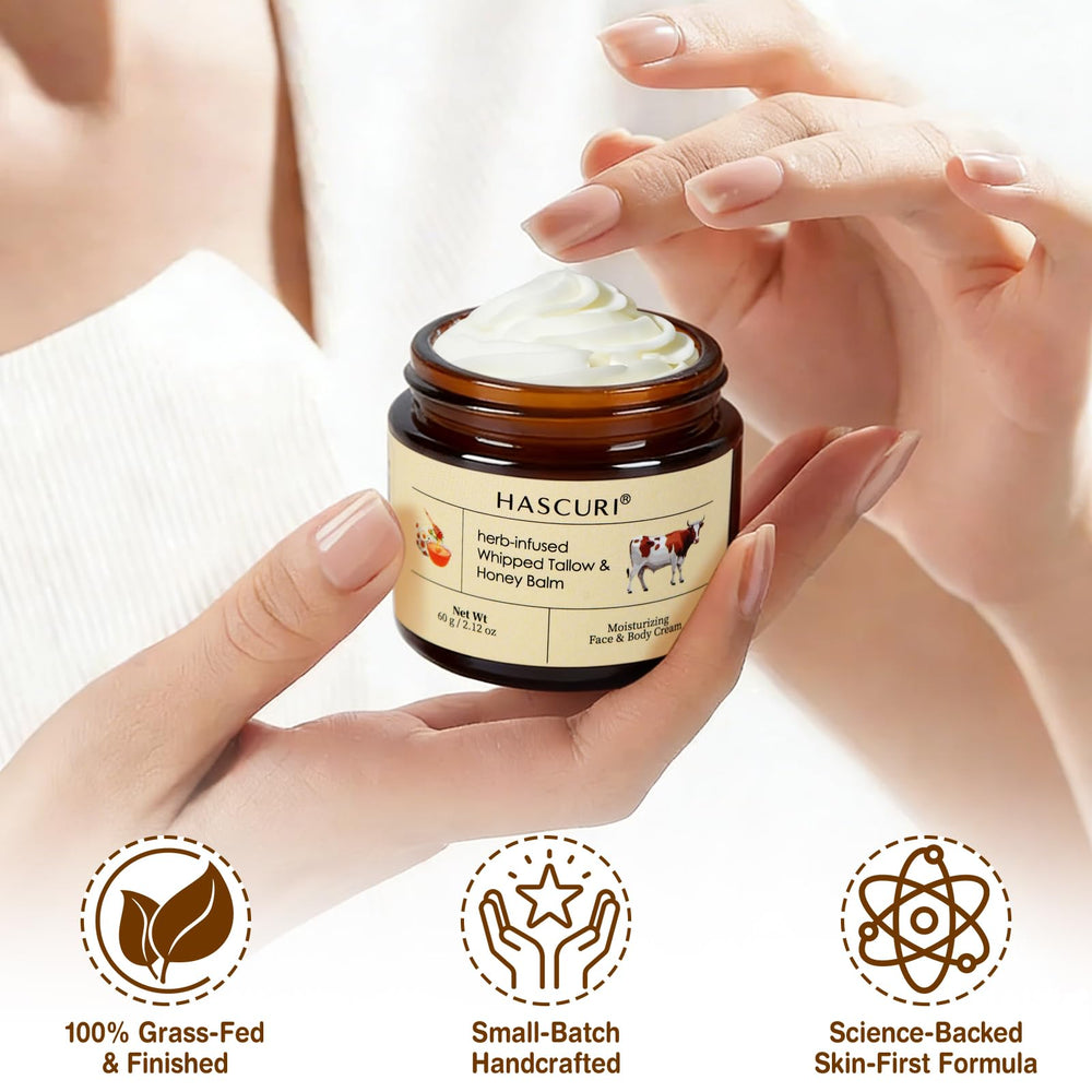 HASCURI balm applied to hands for protective moisture without greasiness.