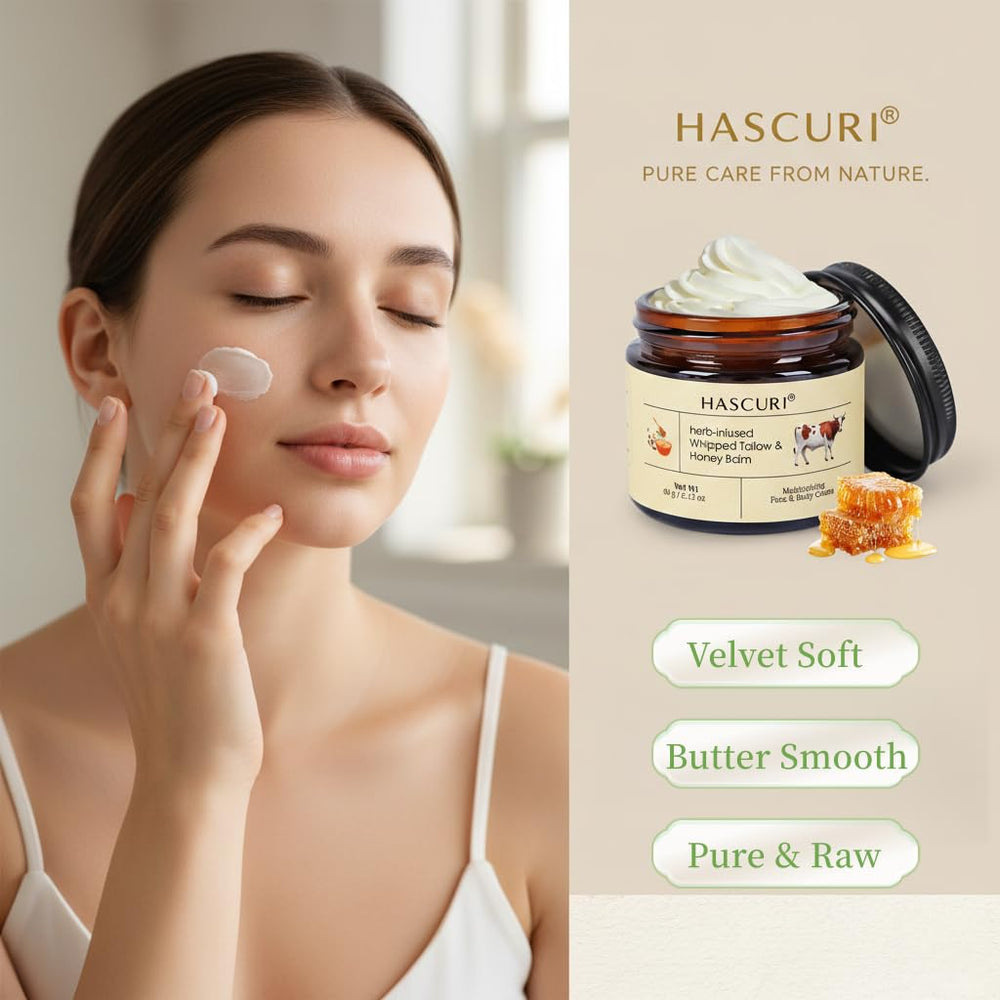 Nutrients A, D, and E in HASCURI balm support skin vitality naturally.