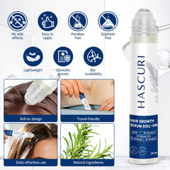 HASCURI redensyl and anagain-based serum for DHT-blocking support on scalp.