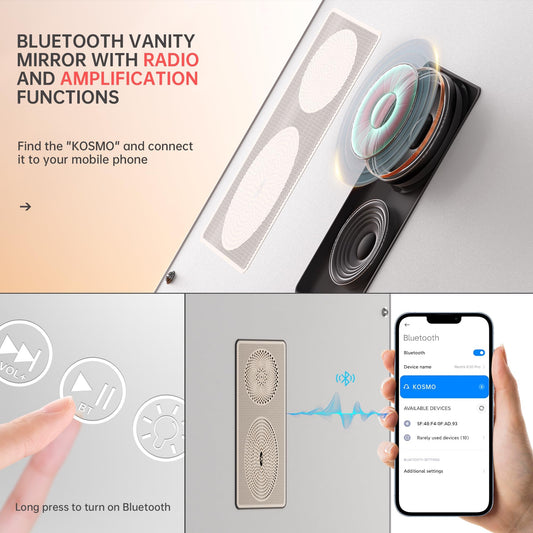 Hasipu vanity mirror with built-in Bluetooth speakers for music during makeup.
