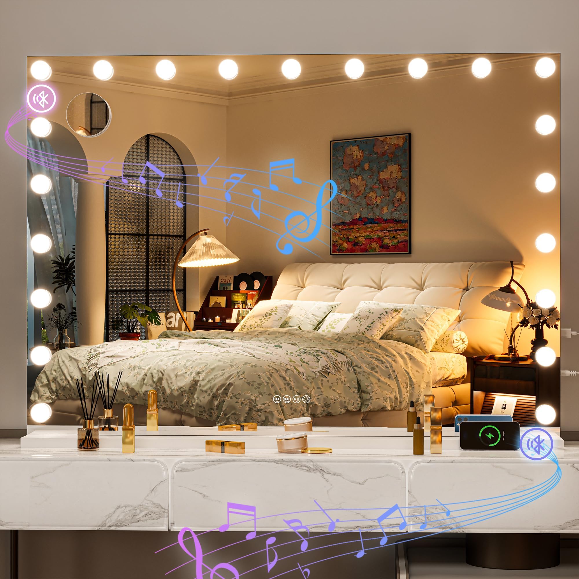 Hasipu Hollywood mirror with removable bulbs for customizable lighting during makeup.