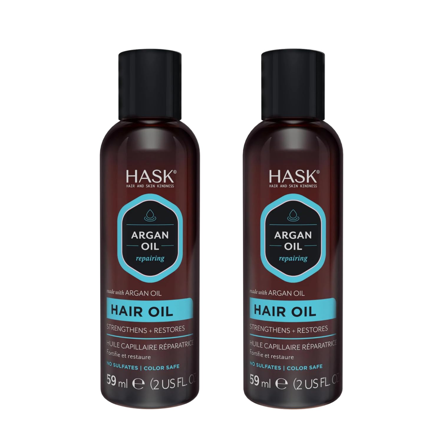 HASK Argan Repairing Hair Oil close-up demonstrates color-safe formula