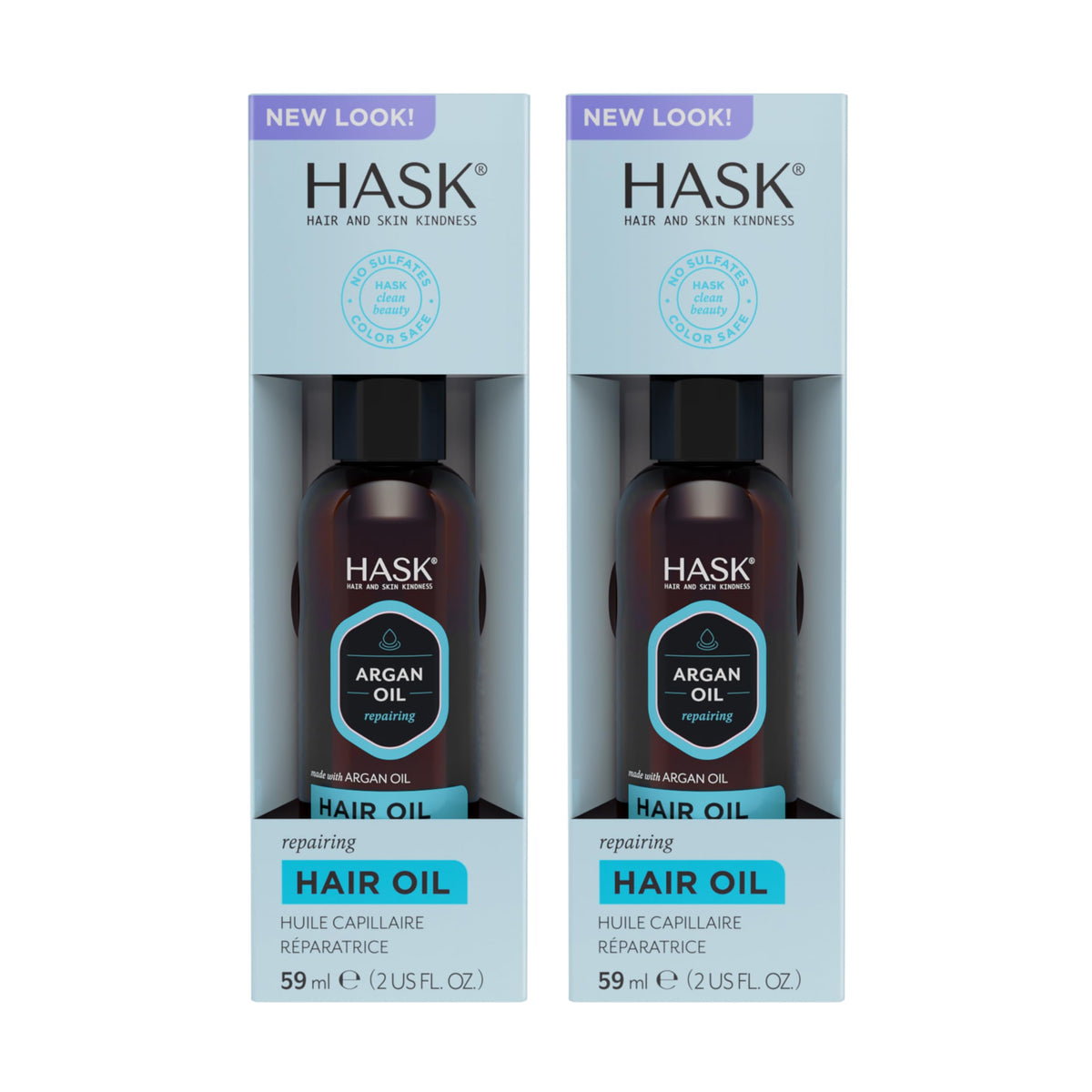 HASK Argan Repairing Hair Oil pump bottle highlights two-pack for shine