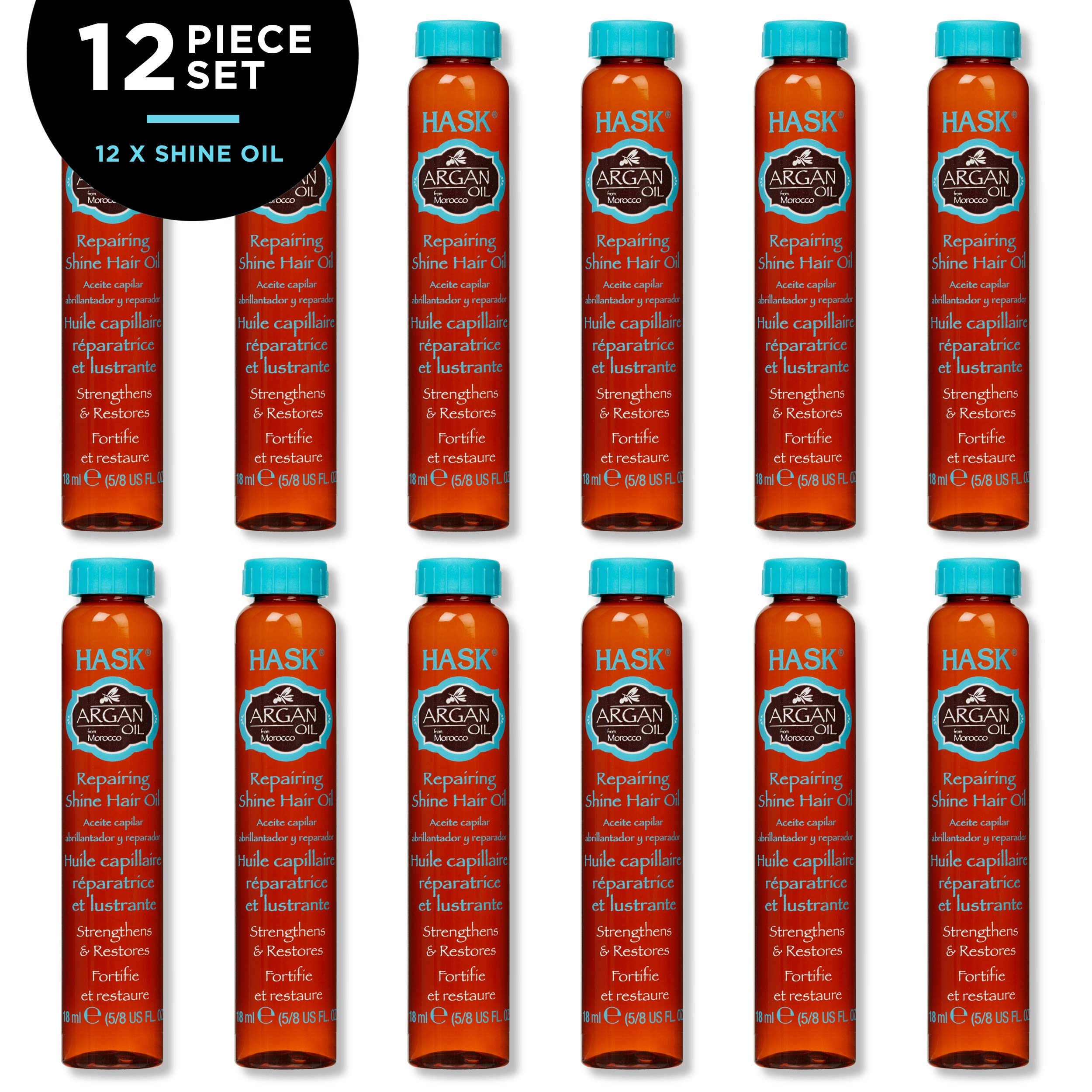 HASK Argan Repairing Hair Oil shine vial enabling on-the-go frizz control.