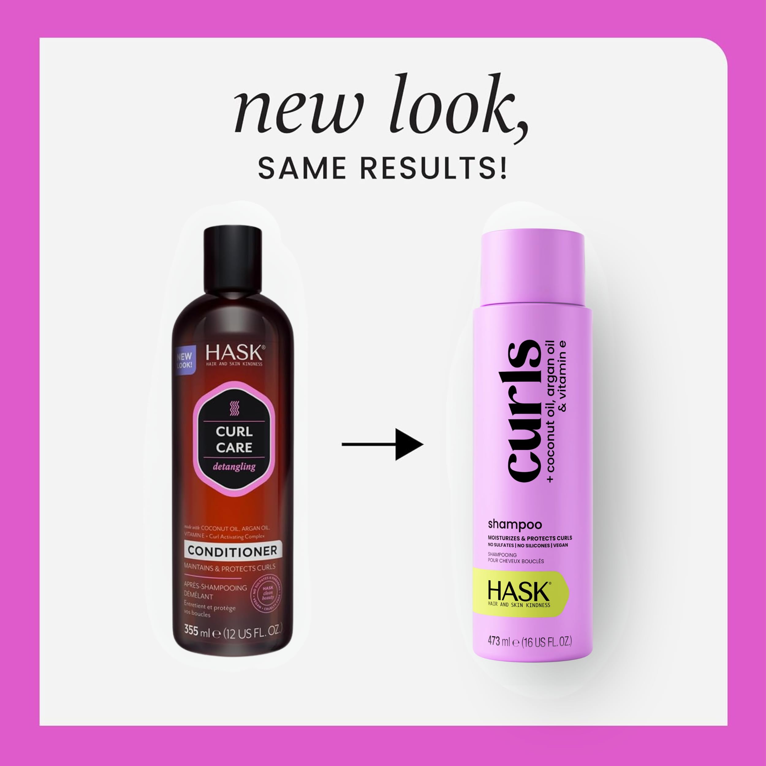 HASK Curl Care Conditioner bottle with coconut and argan oils for hydration.