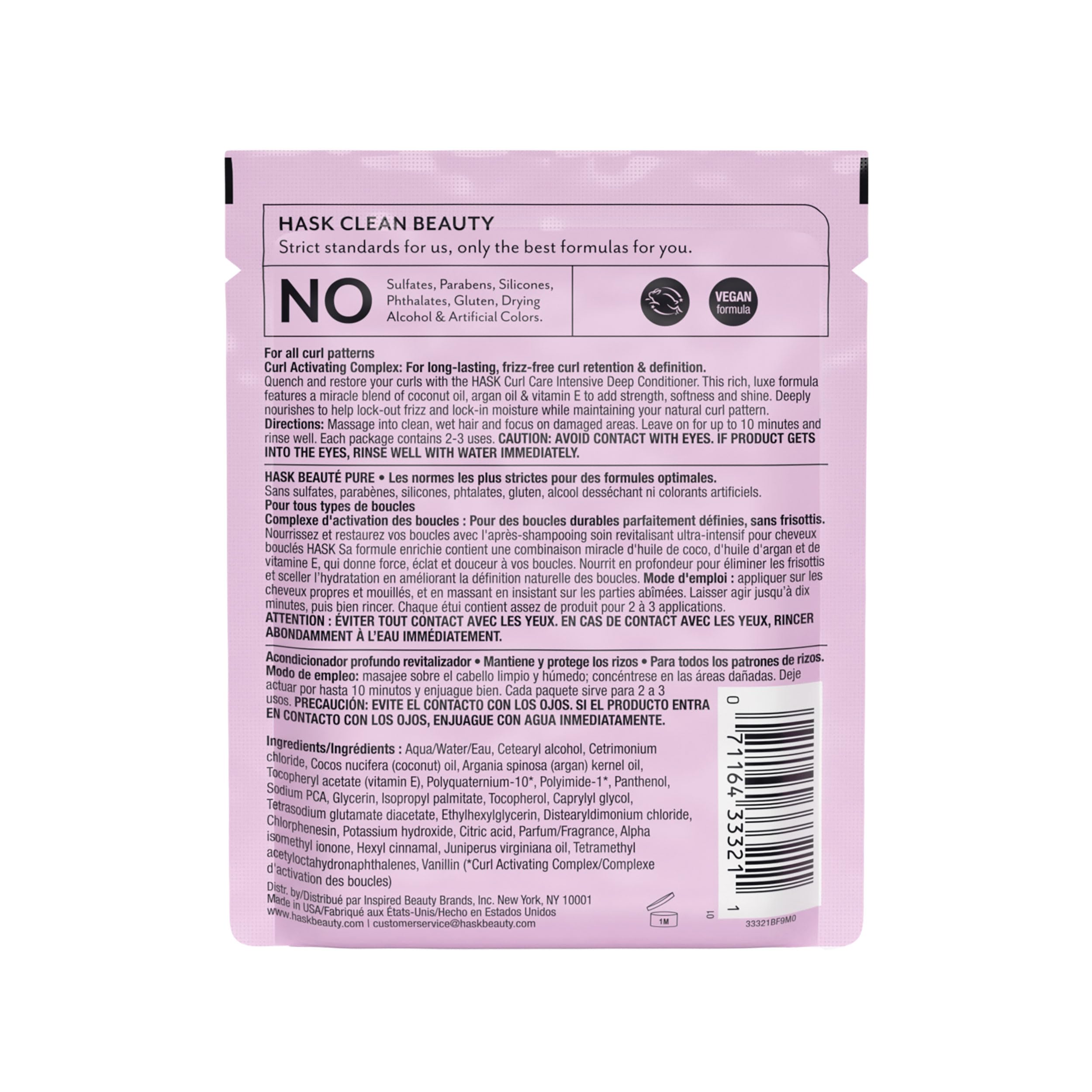 HASK Curl Care Deep Conditioner free-of silicones sulfates ensures gentle cleansing for curls.