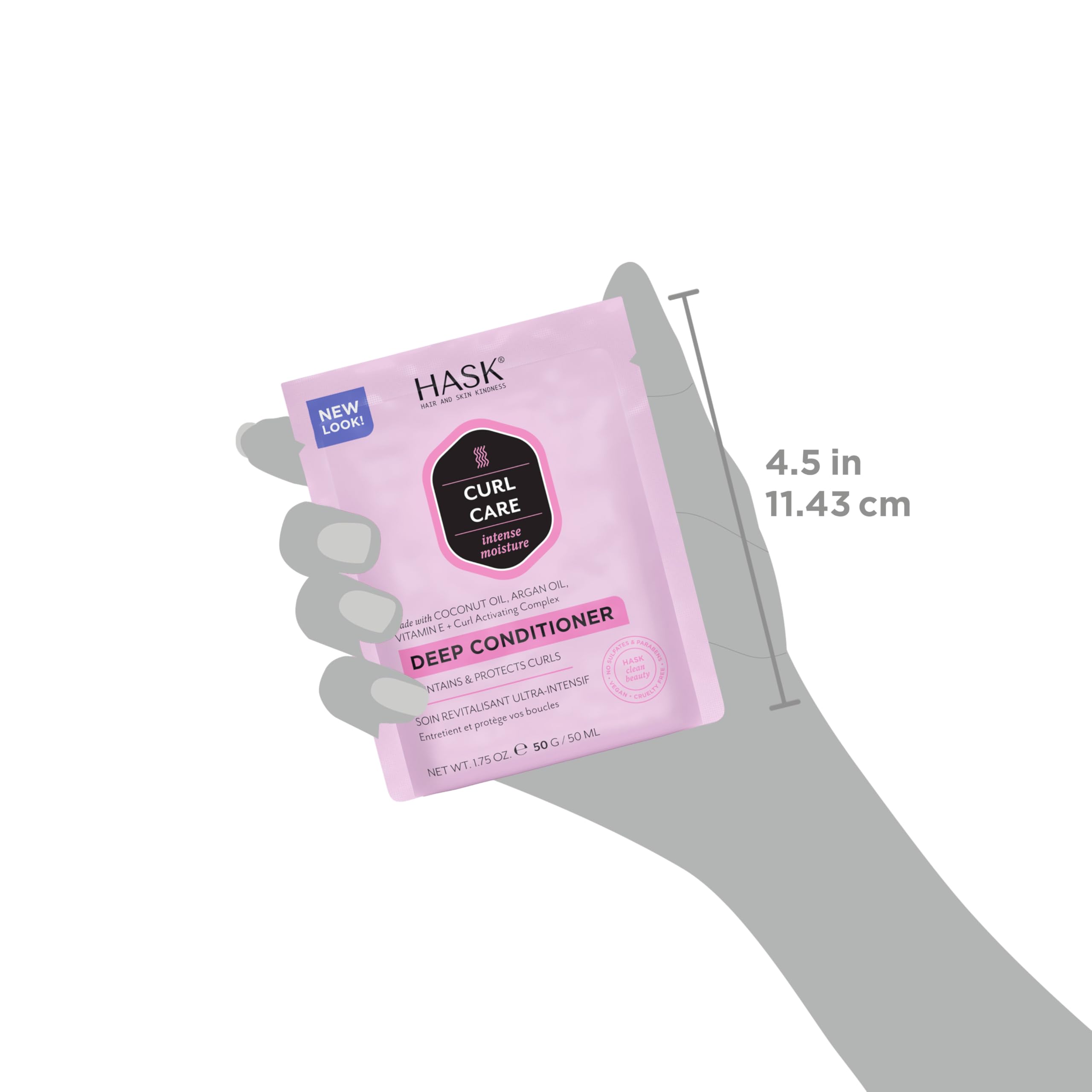 HASK Curl Care Deep Conditioner vegan cruelty-free symbol reinforces ethical, plant-based hair care.