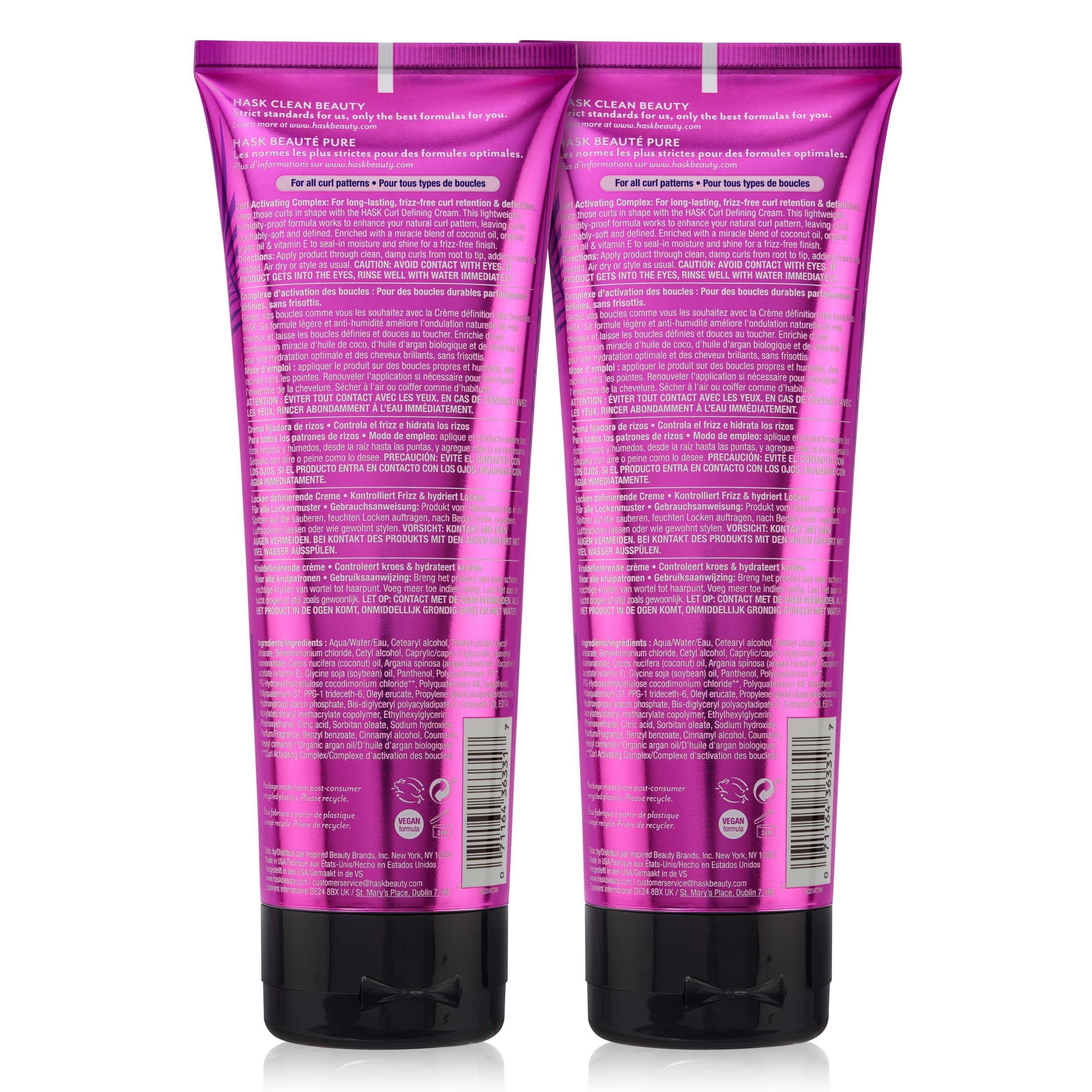 Close-up shows defined, frizz-free curls with HASK cream.