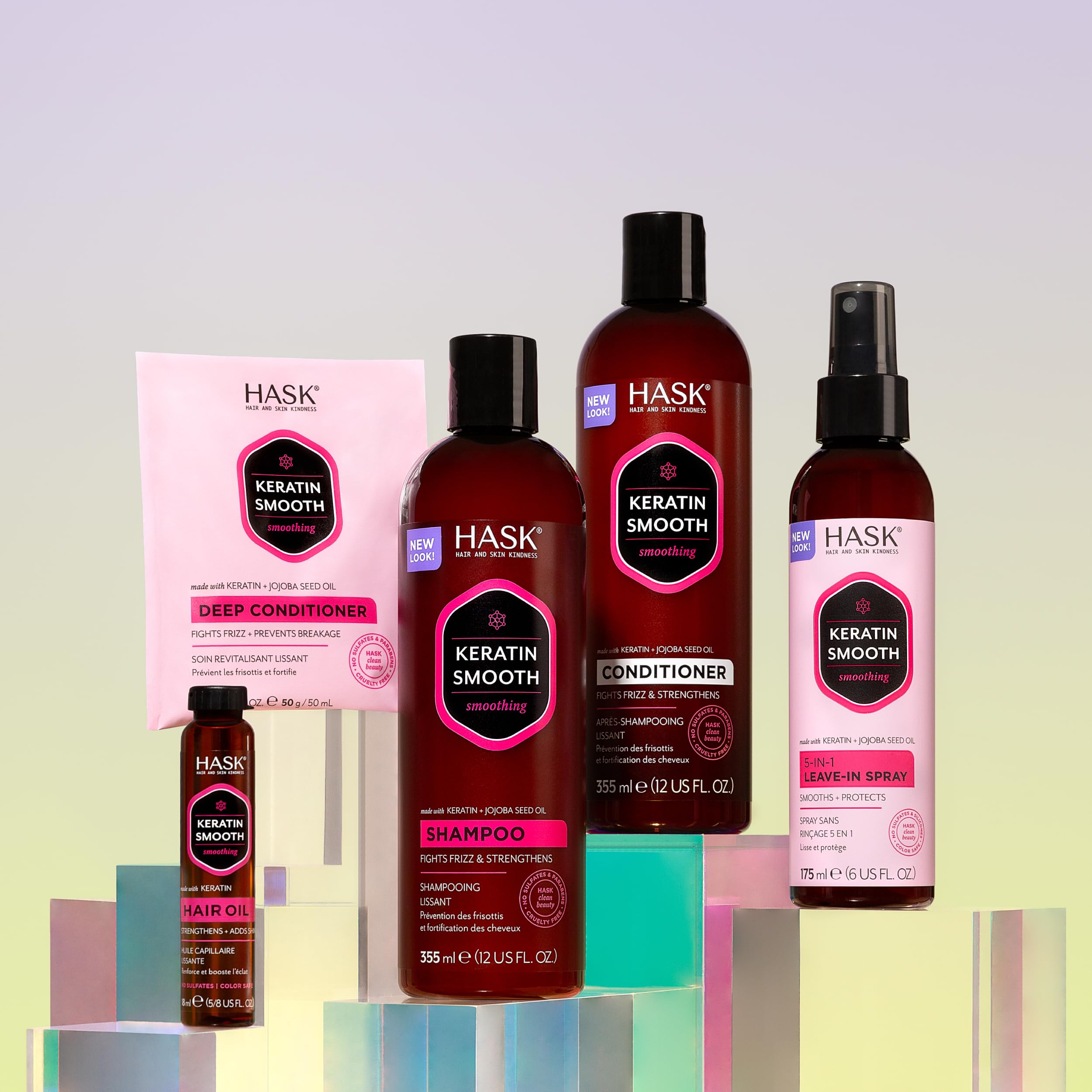 HASK two-bottle set ready for daily frizz control routine